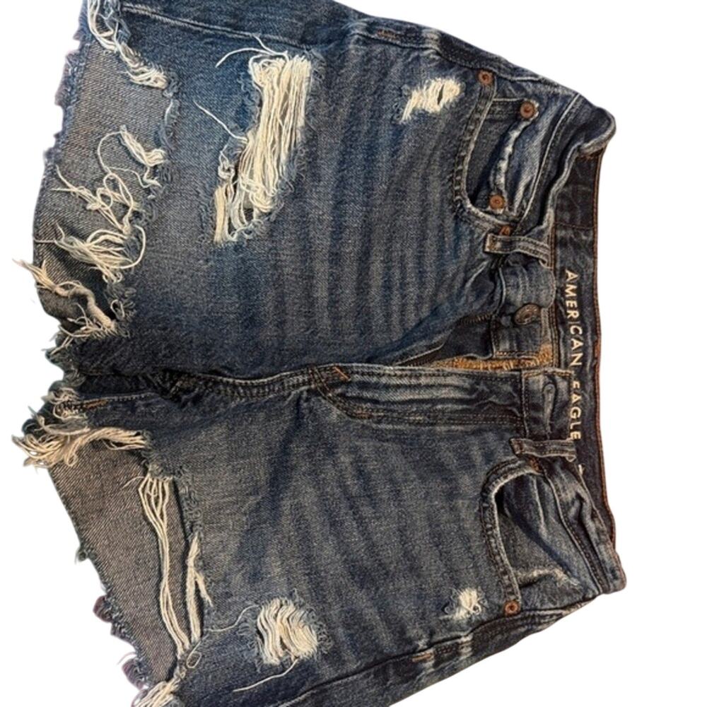 American Eagle Outfitters Ripped Dark Blue Denim Jean Shorts Womens‎